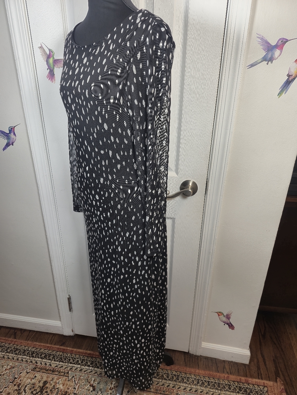 Rachel Zoe Black White Abstract Polka Dot Mesh Maxi Dress Size Medium - Picture 3 of 8